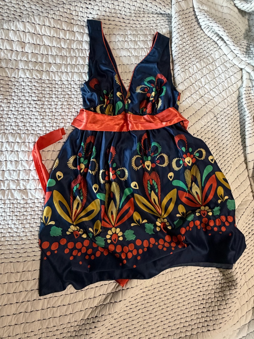 Forever 21 Navy Floral Mini Dress with Red Waist Tie